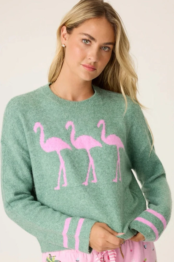 PJ Salvage -  Flamingo Flannel Snuggle Sweater Olive