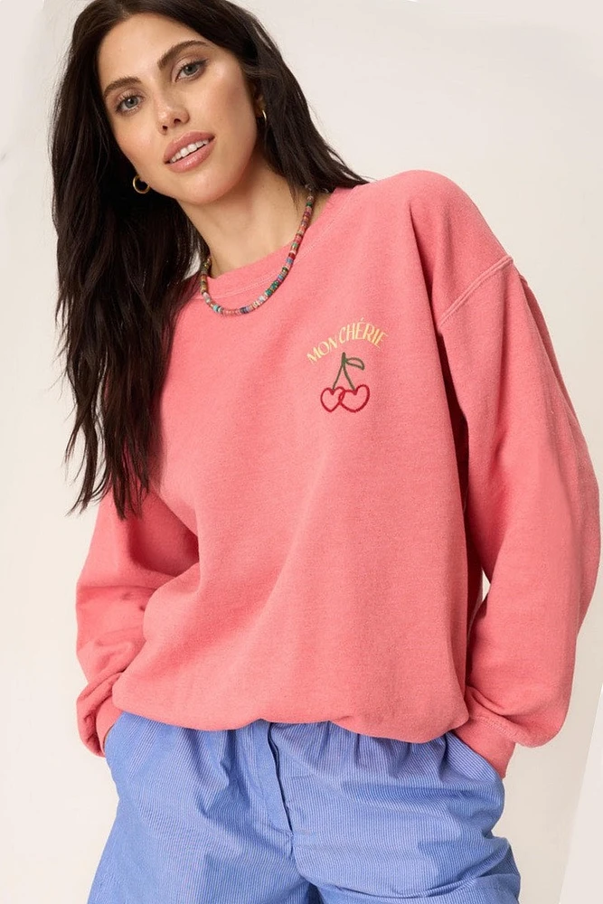 Project Social T - Mon Cherie Embroidered Sweatshirt Sunset Coral