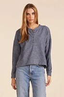 Bobi - Cozy Henley Sweatshirt Blue