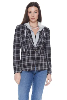 Blue Revival Hooded Helen Blazer Charcoal Plaid & Black