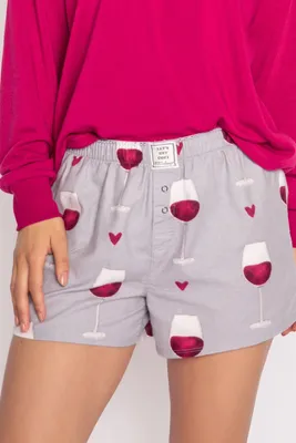 PJ Salvage-  Flannel Shorts Grey Wine Glasses