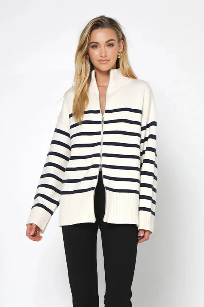 Madison - Addie Knit Jumper White Navy Stripe