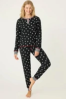 PJ Salvage -  Tiny Hearts Waffle Thermal Ski Jammie Set Black