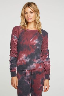 Chaser - Long Sleeve Ribbed Pullover Blackberry Tie Dye