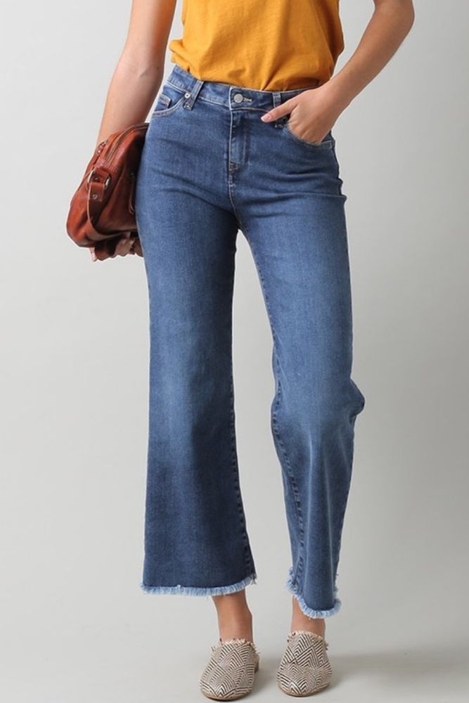 Indi & Cold - Crop Denim Jeans with Fringe