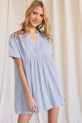BY - Short Cotton V Nk Dress Pale Blue