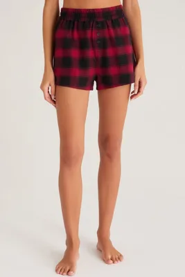 Z Supply -  Coed Check Boxer Shorts Berry Red