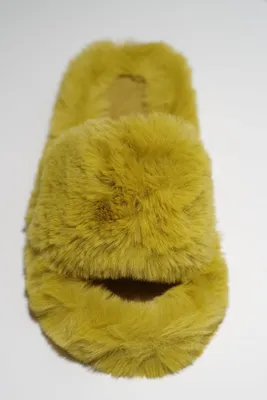 Faux Fur Slippers Mustard Open Toe