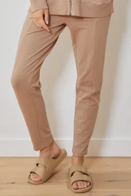 Mododoc - Seamed Ankle Length Comfy Pants Desert Taupe