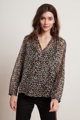 Velvet - Peyton Leopard Lurex long sleeve blouse