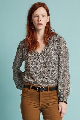 Velvet - Mel Leopard viscose crepe half-placket blouse