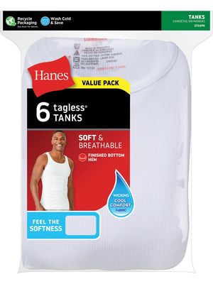 Hanes Men's Value Pack White Tank Undershirts - 6