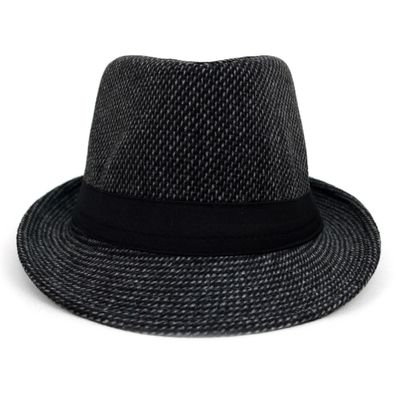 Trilby Fedora Hat with Gray Dots & Black Band Trim