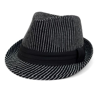 Striped Trilby Fedora Hat with Black Band Trim