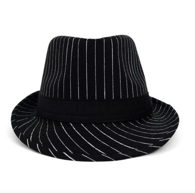 Black Trilby Fedora Hat with White Pinstripes & Band Trim