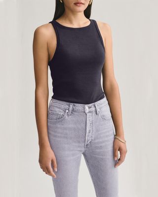 Ribbed High Neck Tank Top