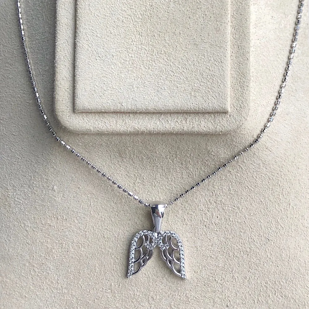 Silvertone Angel Wing with Heart Birthstone Necklace