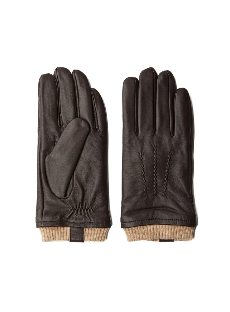 Gants en cuir brun