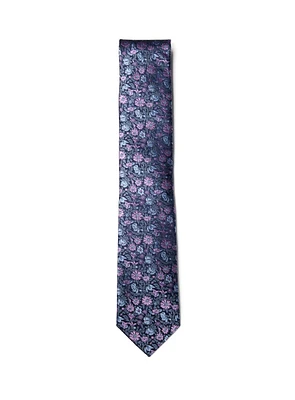 Cravate mauve à motif floral