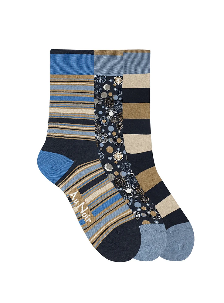 Trio chaussettes bleues et beiges