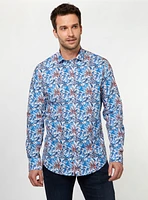 Chemise bleue à imprimé de feuilles