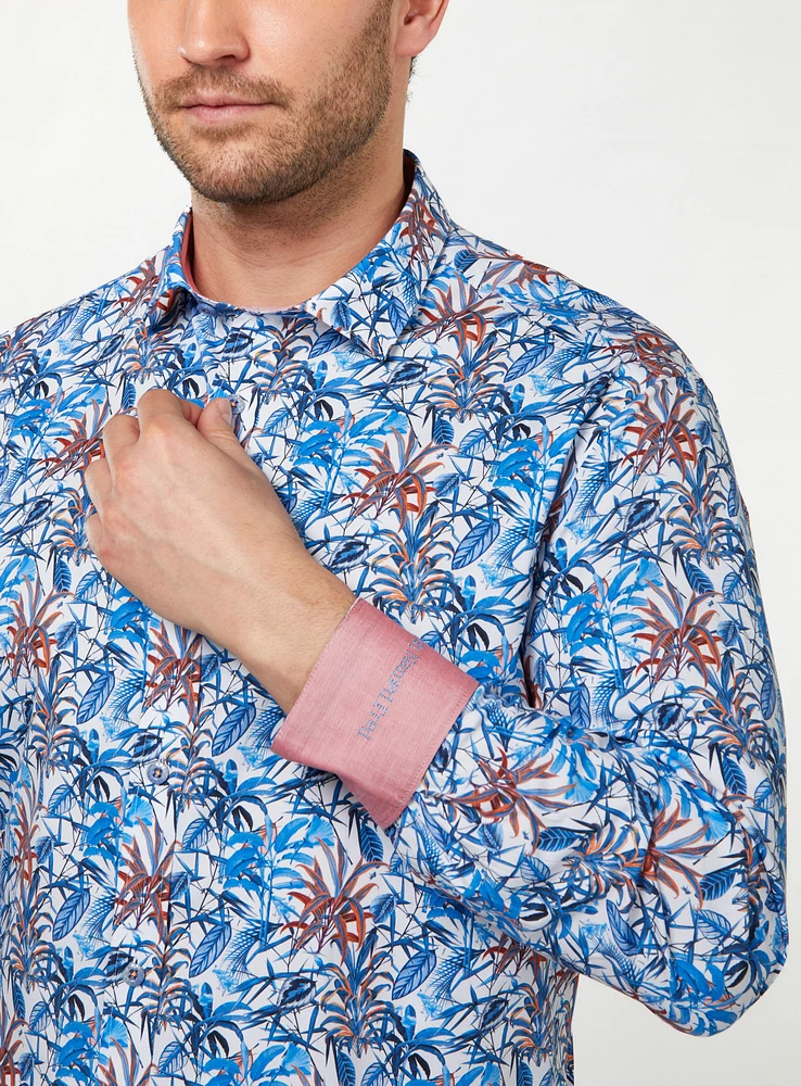 Leaf Print Blue Shirt