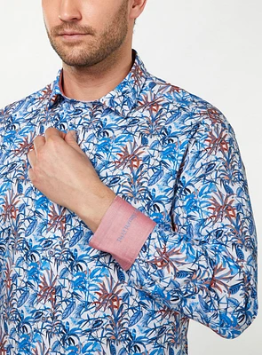 Leaf Print Blue Shirt