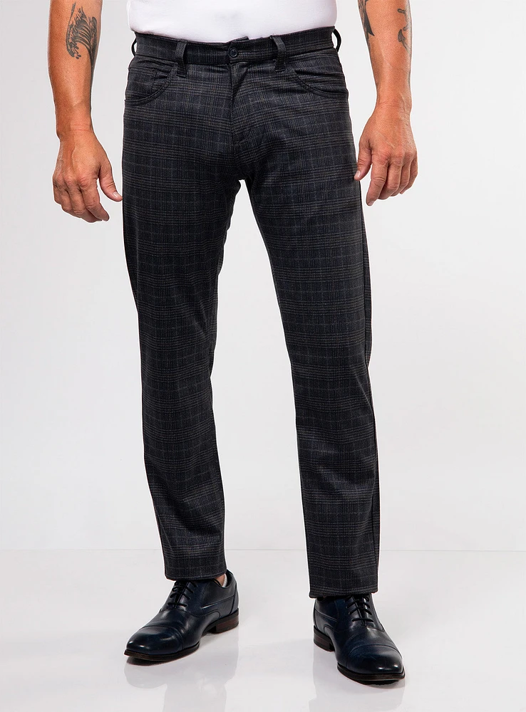 Checked Navy Stretch Dress Pants