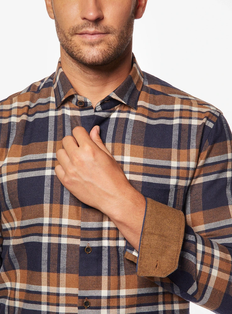 Cognac Checked Flannel Shirt