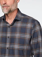 Chemise à carreaux marine et brun