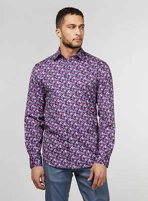 Pink Floral Navy Stretch Shirt