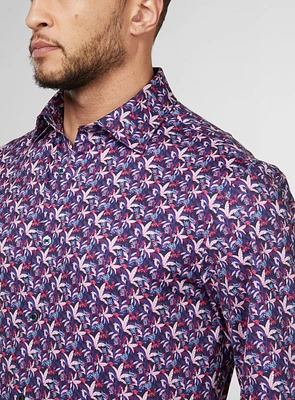 Pink Floral Navy Stretch Shirt