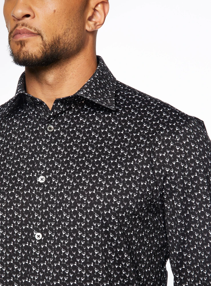 Martini Print Stretch Shirt