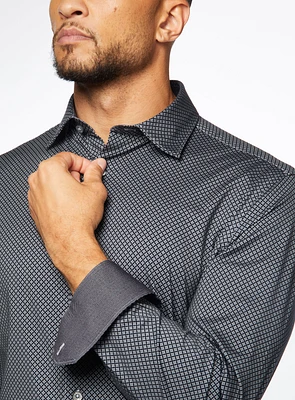 Herringbone Print Stretch Shirt