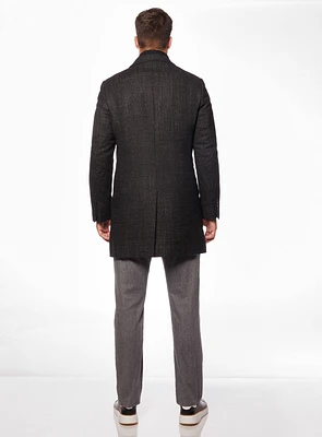 Classic Black Tweed Overcoat