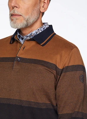 Cognac Striped Polo Collar Sweater