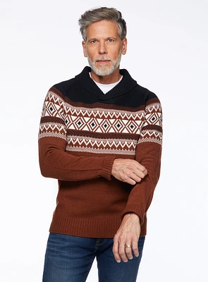 Navy Fairisle Shawl Collar Sweater