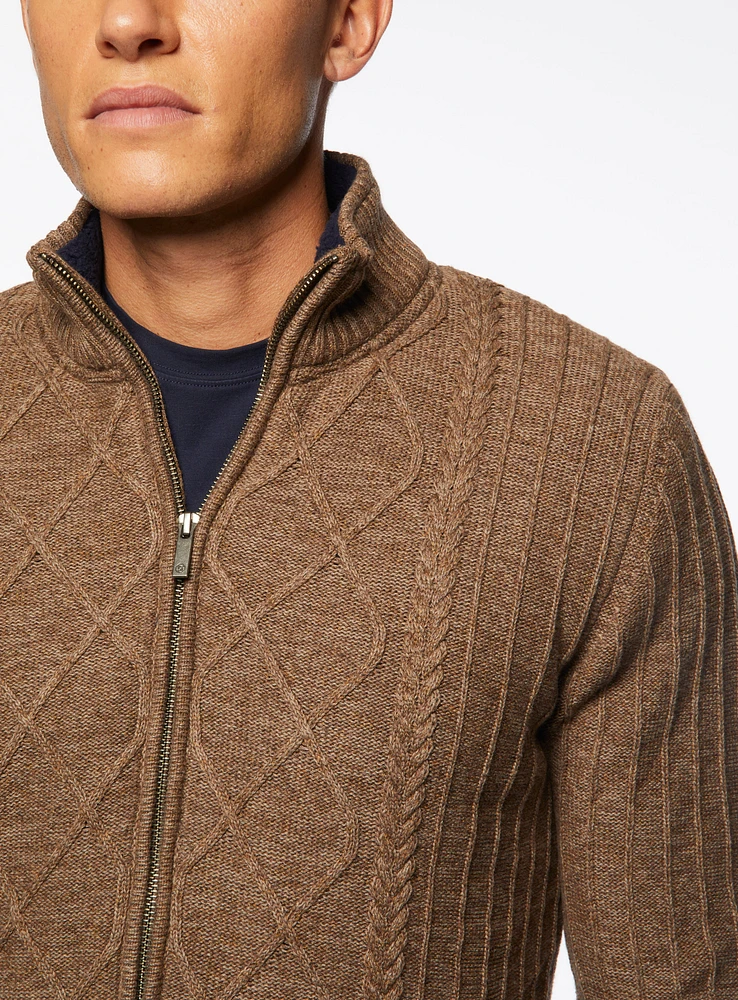 Brown Cable Knit Cardigan