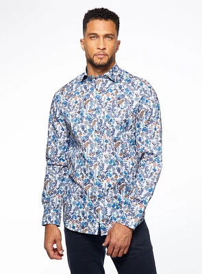 Chemise marine à micro fleurs