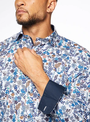 Chemise marine à micro fleurs