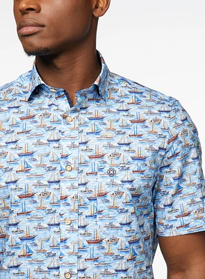 Boats Print Short Sleeve Shirt