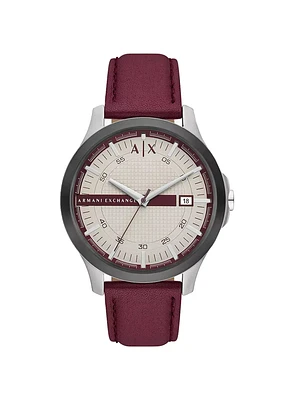 Red Leather Three-Hand Watch