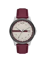 Red Leather Three-Hand Watch