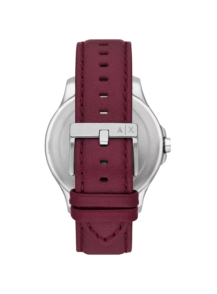 Red Leather Three-Hand Watch