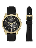 Coffret cadeau montre en cuir noir