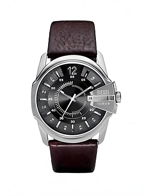 Three-Hand Brown Leather Watch