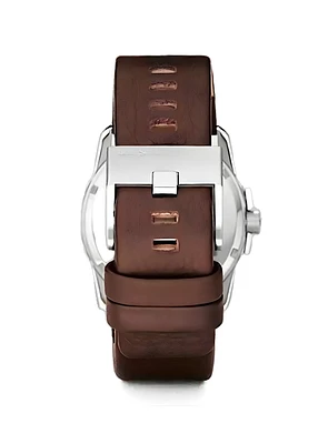 Three-Hand Brown Leather Watch