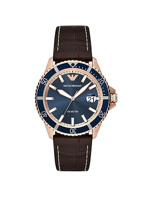 Blue Dial Brown Leather Watch