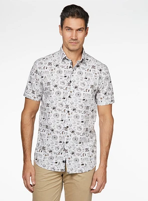 Stamps Print Poplin Shirt