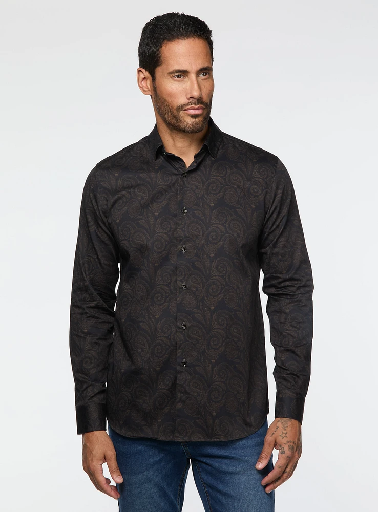 Paisley Print Navy Sateen Shirt